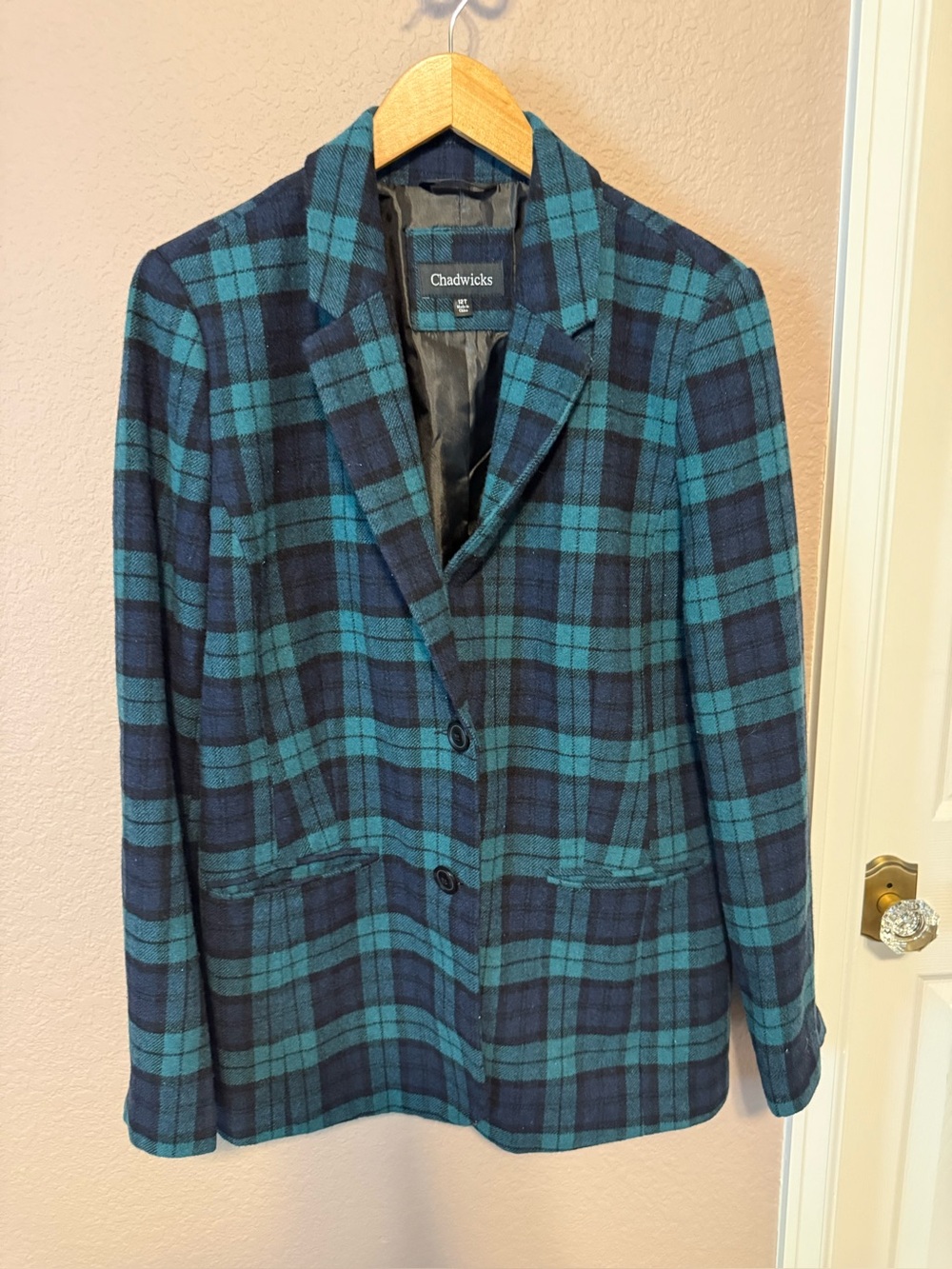 Chadwicks Teal and Navy Plaid Blazer